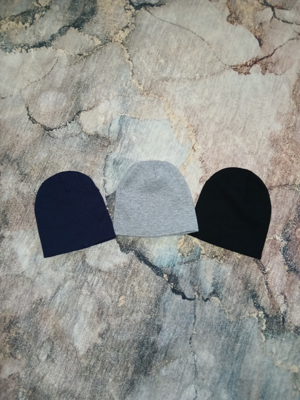 Three Knit Beanie Set - Navy, Gray, Black